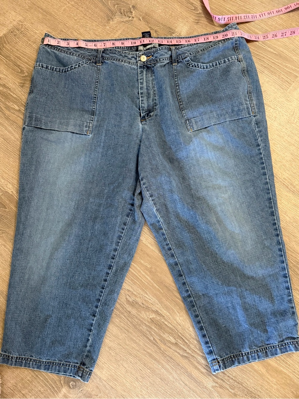 Relaxed Blue Denim Cropped Carpenter Pants Size 24 - Picture 3 of 4